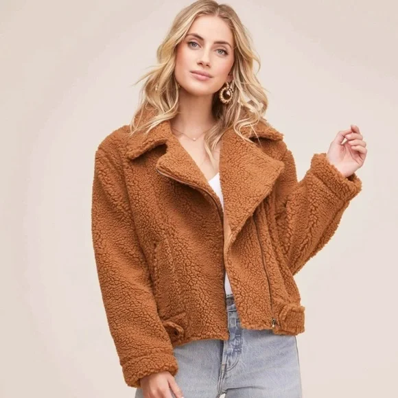 ASTR Teddy Shearling Moto Jacket, XS - Picture 6 of 8